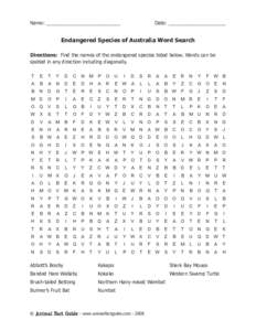 Endangered Animals of Australia Word Search
