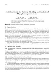 Genome Informatics 12: 298–In Silico Metabolic Pathway Modeling and Analysis of Mycoplasma pneumoniae