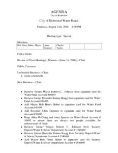 AGENDA City of RichwoodCity of Richwood Water Board Thursday, August 11th, 2016