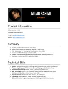 Milad Rahimi Résumé Contact Information Delfan, Lorestan – IRAN Contact No: +