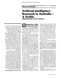 AI Magazine Volume 8 Number) (© AAAI)  RESEARCH IN PROGRESS Artificial Intelligence Research in AustraliaA Profile