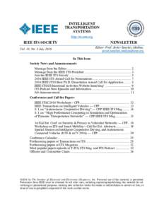 INTELLIGENT TRANSPORTATION SYSTEMS http://its.ieee.org  IEEE ITS SOCIETY