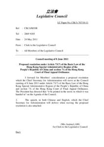 立法會 Legislative Council LC Paper No. CB[removed]Ref. : CB(3)/M/OR Tel