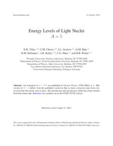 Revised Manuscript 5 15 OctoberEnergy Levels of Light Nuclei