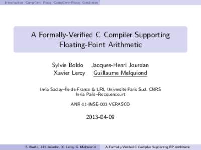 Compilers / Computer arithmetic / CompCert / Logic in computer science / Xavier Leroy / GNU Compiler Collection / Floating point / X86