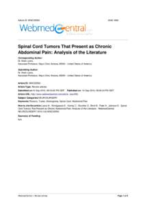 Article ID: WMC00593Spinal Cord Tumors That Present as Chronic Abdominal Pain: Analysis of the Literature