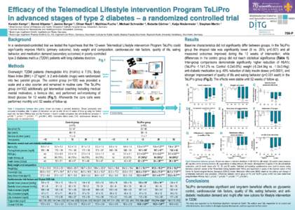 Efficacy of the Telemedical Lifestyle intervention Program TeLiPro in advanced stages of type 2 diabetes – a randomized controlled trial Kerstin Kempf 1, Bernd Altpeter 2, Janine Berger 2, Oliver Reuß 3, Matthias Fuch
