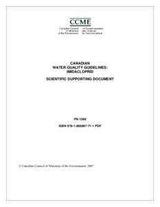 CANADIAN WATER QUALITY GUIDELINES: IMIDACLOPRID SCIENTIFIC SUPPORTING DOCUMENT  PN 1388