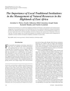 Human Organization, Vol. 72, No. 2, 2013 Copyright © 2013 by the Society for Applied Anthropology[removed][removed]$[removed]The Importance of Local Traditional Institutions in the Management of Natural Resources in 