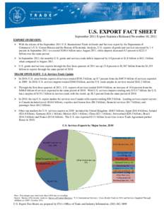 U.S. EXPORT FACT SHEET September 2011 Export Statistics Released November 10, 2011 EXPORT OVERVIEW:  With the release of the September 2011 U.S. International Trade in Goods and Services report by the Department of Co