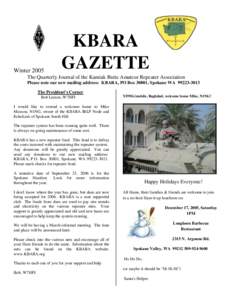 WinterKBARA GAZETTE  The Quarterly Journal of the Kamiak Butte Amateur Repeater Association