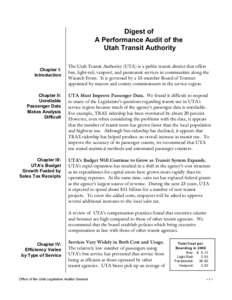 Digest of A Performance Audit of the Utah Transit Authority Chapter I: Introduction