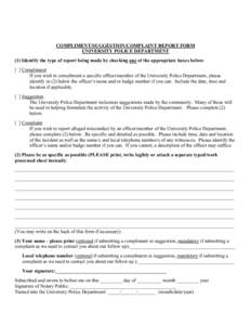 UNIVERSITY AT ALBANY – UNIVERSITY POLICE DEPARTMENT’S  COMMUNITY SUGGESTION FORM
