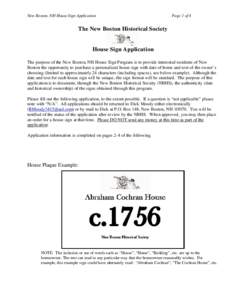 New Boston, NH House Sign Application  Page 1 of 4 The New Boston Historical Society