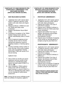 CHECKLIST OF REQUIREMENTS FOR COMPETENCY ASSESSMENT FOR SEAFARER RATINGS (DECK AND ENGINE RATING) I.