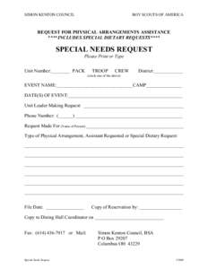 Microsoft Word - Special Needs Request.doc
