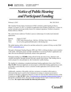 Notice of Public Hearing and Participant Funding - Nordion (Canada) Inc. RefH-03