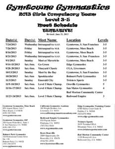 Gymtowne Gymnastics 2013 Girls Compulsory Team Level 33-5 Meet Schedule TENTATIVE! Revised: June 21, 2013