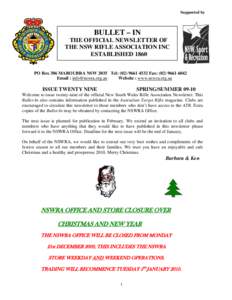 Supported by  BULLET – IN THE OFFICIAL NEWSLETTER OF THE NSW RIFLE ASSOCIATION INC ESTABLISHED 1860
