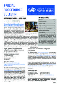 SPECIAL PROCEDURES BULLETIN In this Issue:
