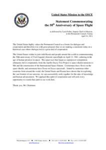 United States Mission to the OSCE  Statement Commemorating the 50 Anniversary of Space Flight th