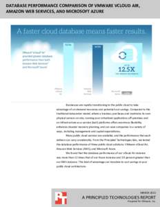 DATABASE PERFORMANCE COMPARISON OF VMWARE VCLOUD AIR, AMAZON WEB SERVICES, AND MICROSOFT AZURE Businesses are rapidly transitioning to the public cloud to take advantage of on-demand resources and potential cost savings.