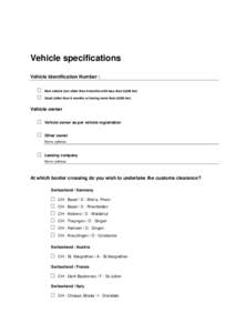 Vehicle specifications Vehicle Identification Number :  