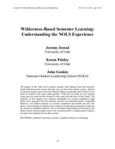 Journal of Outdoor Recreation, Education, and Leadership  2012, Vol. 4, No. 1, ppWilderness-Based Semester Learning: Understanding the NOLS Experience