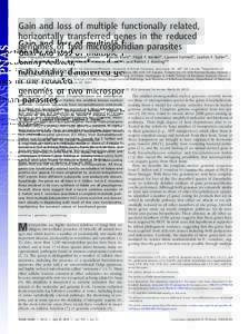 Gain and loss of multiple functionally related, horizontally transferred genes in the reduced genomes of two microsporidian parasites Jean-François Pomberta,1, Mohammed Selmanb,1, Fabien Burkia, Floyd T. Bardella, Laure