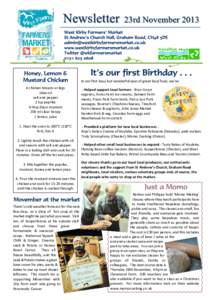 Newsletter  23rd November 2013 In our first busy but wonderful year of great local food, we’ve: 4 chicken breasts or legs