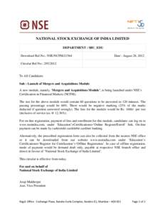NATIONAL STOCK EXCHANGE OF INDIA LIMITED DEPARTMENT : SBU_EDU Download Ref.No.: NSE/NCFM[removed]Date : August 28, 2012