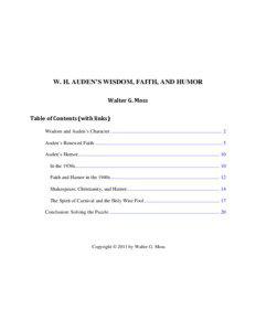 W. H. AUDEN’S WISDOM, FAITH, AND HUMOR Walter G. Moss  Table of Contents (with links) 