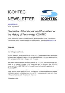 ICOHTEC NEWSLETTER www.icohtec.org No 65, AugustNewsletter of the International Committee for