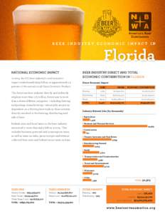 BEER INDUSTRY ECONOMIC IMPACT IN  Florida NATIONAL ECONOMIC IMPACT In 2014, the U.S. beer industry’s total economic