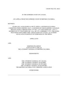 COURT FILE NOIN THE SUPREME COURT OF CANADA (ON APPEAL FROM THE SUPREME COURT OF BRITISH COLUMBIA)  BETWEEN: