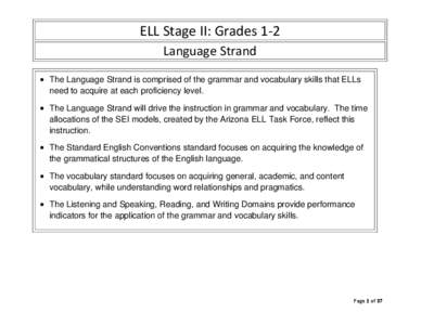 ELL Stage II: Grades 1‐2    Language Strand   