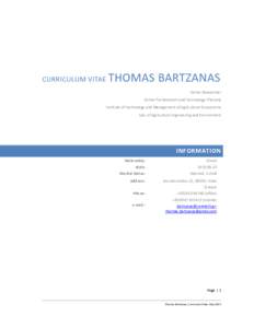 CURRICULUM VITAE  THOMAS BARTZANAS Senior Researcher Center for Research and Technology-Thessaly