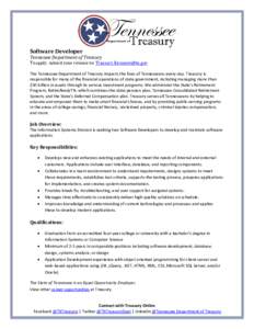 Software Developer  Tennessee Department of Treasury To apply, submit your resume to: 