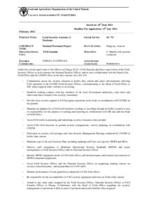 Food and Agriculture Organization of the United Nations VACANCY ANNOUNCEMENT NO: FAO[removed]Issued on: 26th June 2014 Deadline For Application: 13th July 2014 February 2013