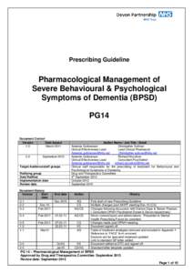 Prescribing Guideline  Pharmacological Management of Severe Behavioural & Psychological Symptoms of Dementia (BPSD) PG14