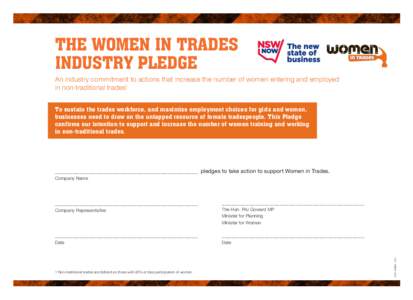 THE WOMEN IN TRADESFamily & Community Services INDUSTRY PLEDGE Women NSW  An industry commitment to actions that increase the number of women entering and employed