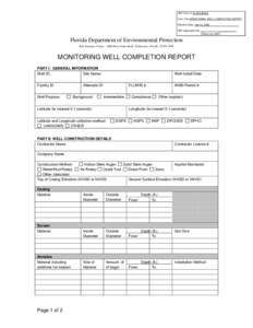 DEP Form # [removed]Form Title MONITORING WELL COMPLETION REPORT Effective Date July 12, 2009 DEP Application No. (Filled in by DEP)