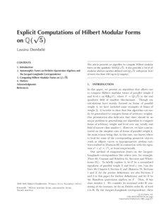 Explicit√Computations of Hilbert Modular Forms on Q( 5) Lassina Dembélé