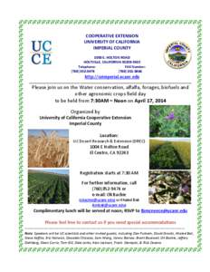 COOPERATIVE EXTENSION UNIVERSITY OF CALIFORNIA IMPERIAL COUNTY 1050 E. HOLTON ROAD HOLTVILLE, CALIFORNIATelephone: