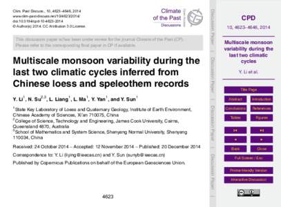 This discussion paper is/has been under review for the journal Climate of the Past (CP). Please refer to the corresponding final paper in CP if available. Discussion Paper  Clim. Past Discuss., 10, 4623–4646, 2014