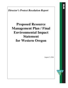 Director’s Protest Resolution Report  Proposed Resource Management Plan / Final Environmental Impact Statement