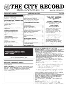 VOLUME CXLII NUMBER 1	  TABLE OF CONTENTS PUBLIC HEARINGS AND MEETINGS Borough President - Bronx ����������������������������� 1 City Planning Commission ��
