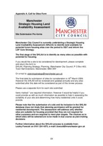 Appendix A. Call for Sites Form  Manchester Strategic Housing Land Availability Assessment Site Submission Pro-forma