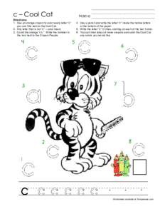 c – Cool Cat Directions: 1. Use an orange crayon to color every letter “c” you can find next to the Cool Cat. 2. Any letter that is not “c” – color black. 3. Count the orange “c’s.” Write the number in