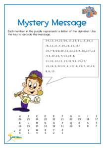 Mystery Message Each number in the puzzle represents a letter of the alphabet. Use the key to decode the message. 24,12,14,22/26,13,23/11,15,26,2 /8,12,21,7,25,26,15,15/ 18,7’,12,12,23/4,26,2/7,12